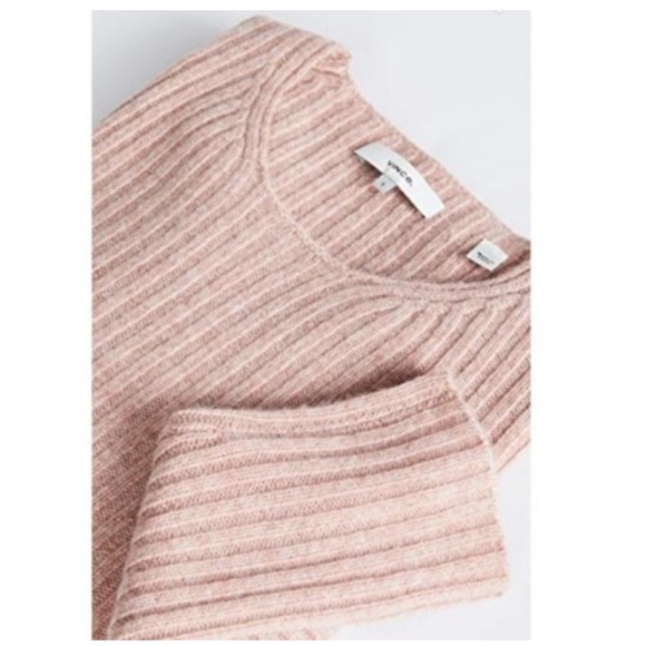 VINCE Wool Cashmere Knitted Pullover Sweater Size L Large Pink Tan - Picture 5 of 8